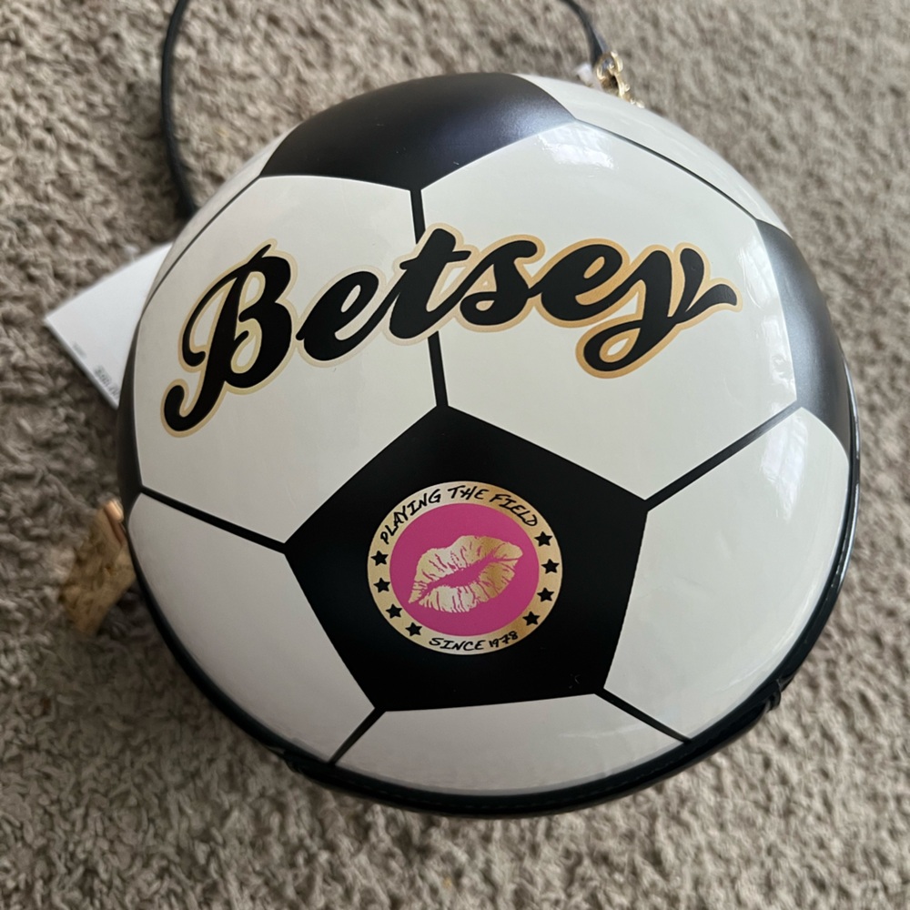 Betsy Johnson Soccer Ball Crossbody Bag in White & Black